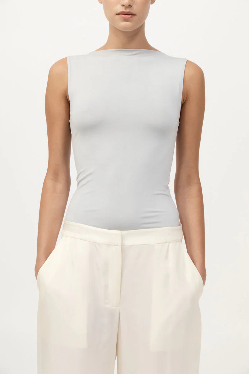 St. Agni Cupro Jersey Top - Silver