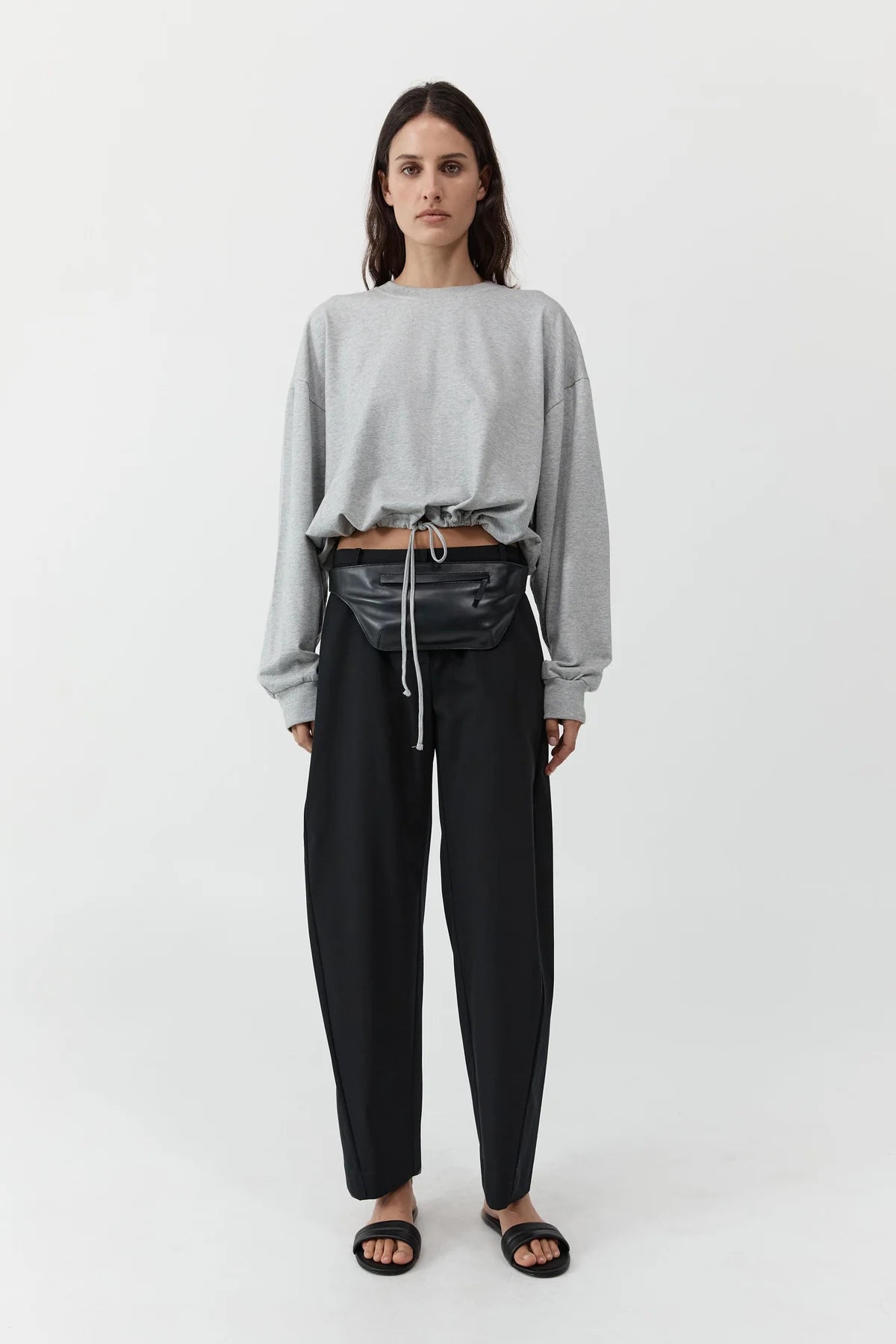 St. Agni Drawstring Long Sleeve Top - Light Grey Marle