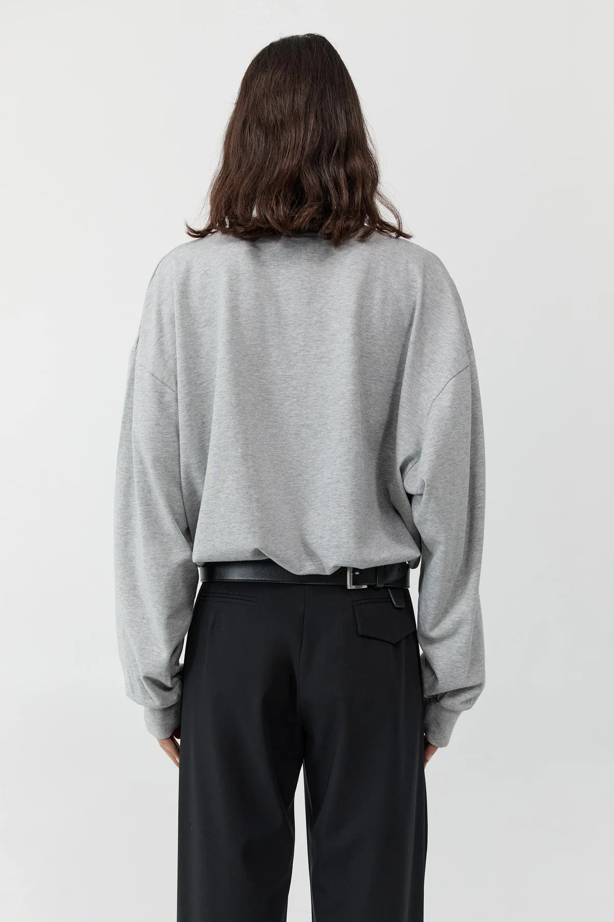 St. Agni Drawstring Long Sleeve Top - Light Grey Marle