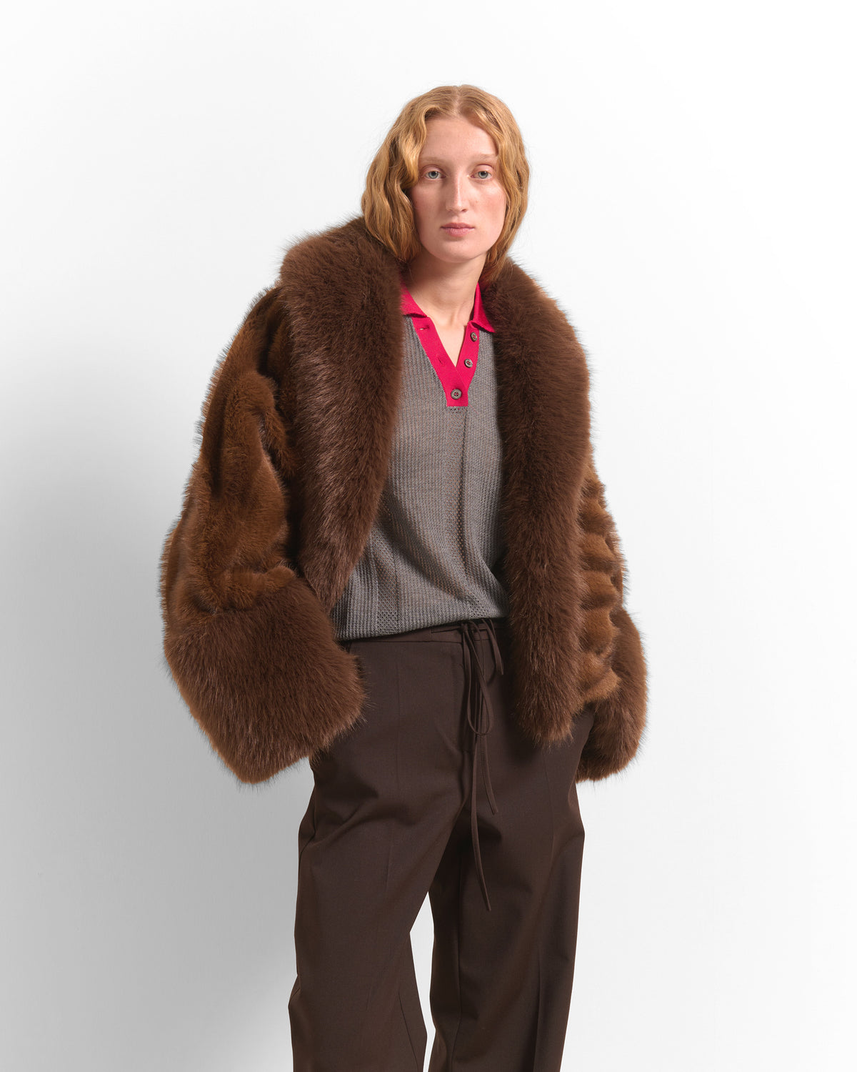 Beatrice B Cropped Faux Fur Jacket with Maxi Collar