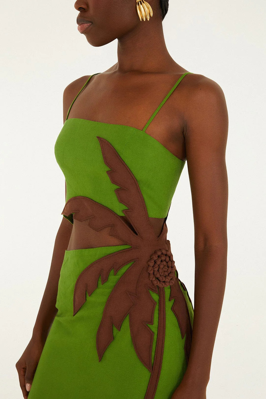 Farm Rio Green 3D Palm Tree Cut-Out Midi Dress