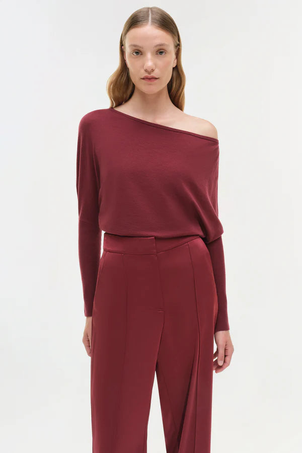 Simkhai Kyra Satin Wide Leg Pant - Cranberry