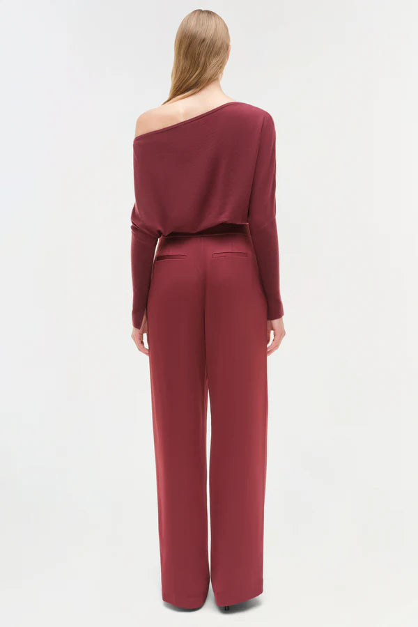 Simkhai Kyra Satin Wide Leg Pant - Cranberry