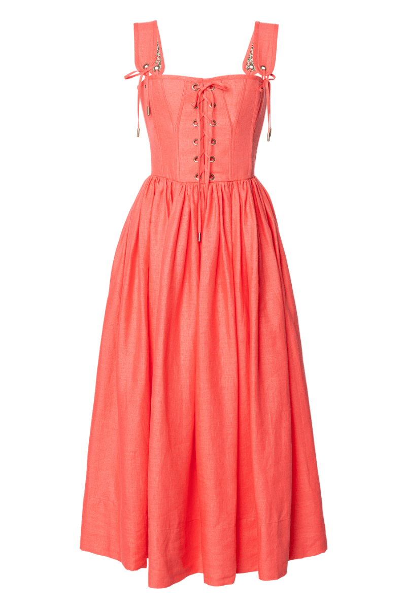 giuseppina linen corset midi dress by lena hoschek Lena Hoschek Giuseppina Dress Nectarine