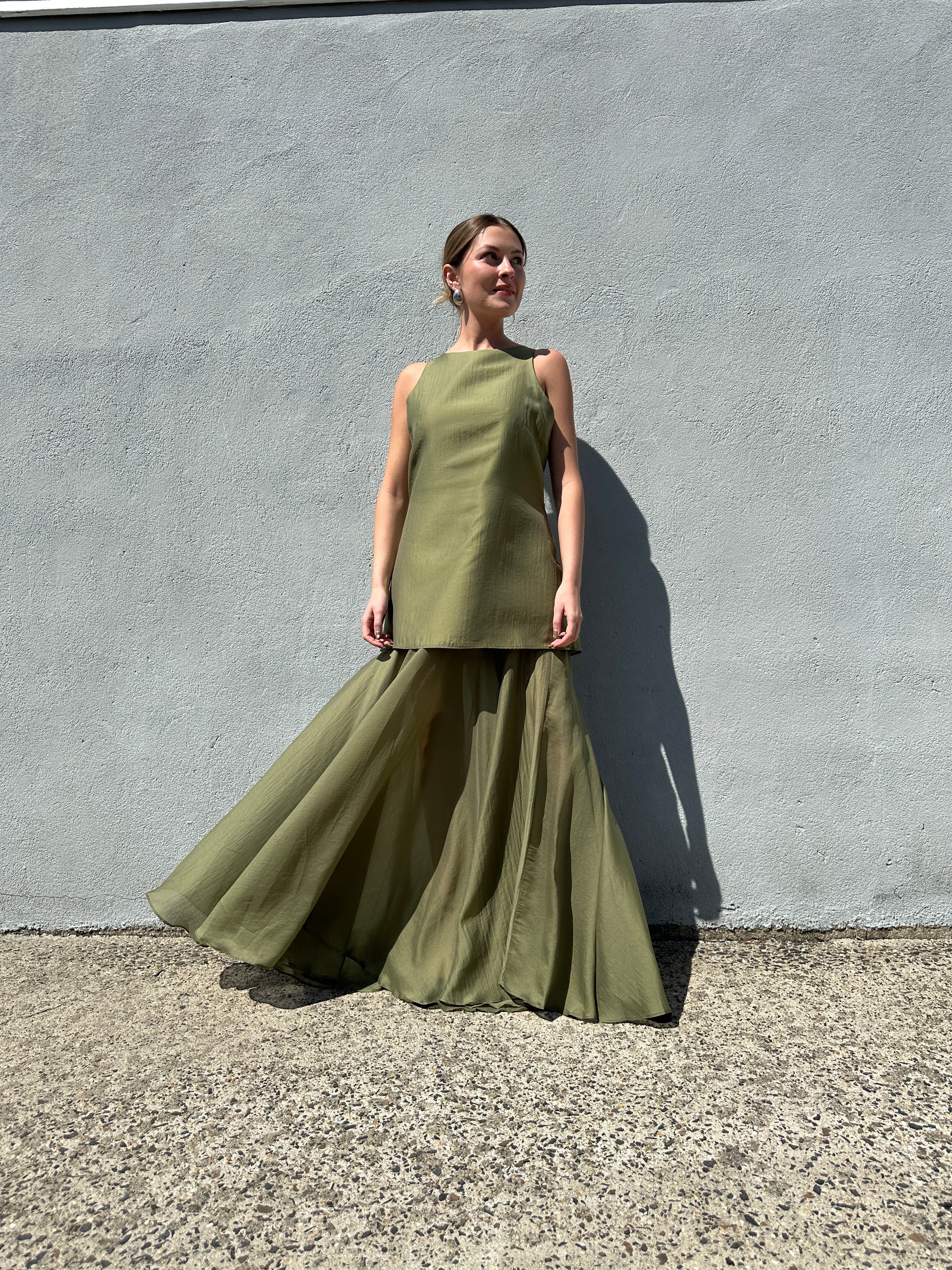 Marques Almeida Green Double Layered Long Dress