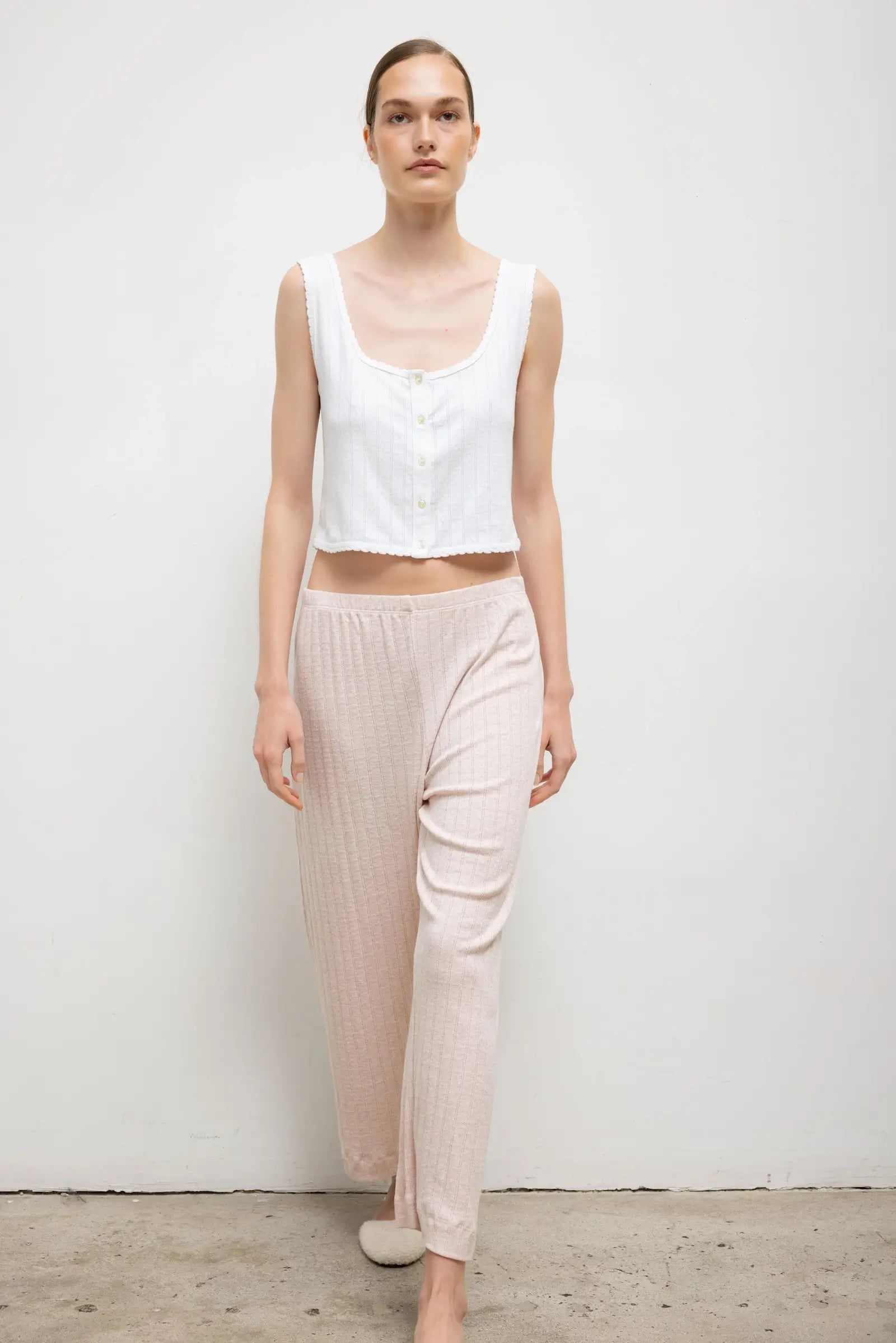 Leset Pointelle Crop Wide Leg Pant - Petal Melange