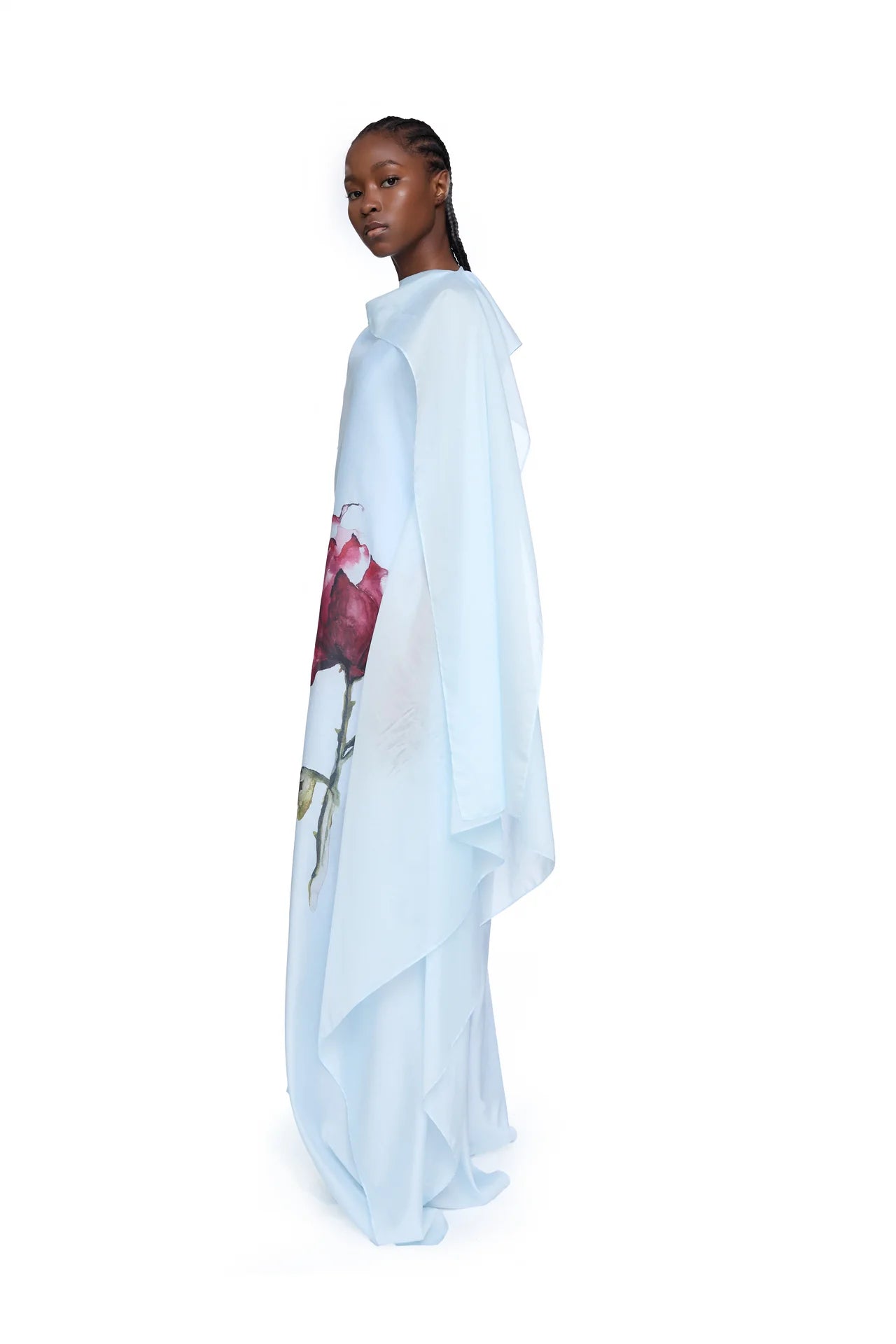 Marques Almeida Light Blue Watercolor Flower Scarf Drape Long Dress