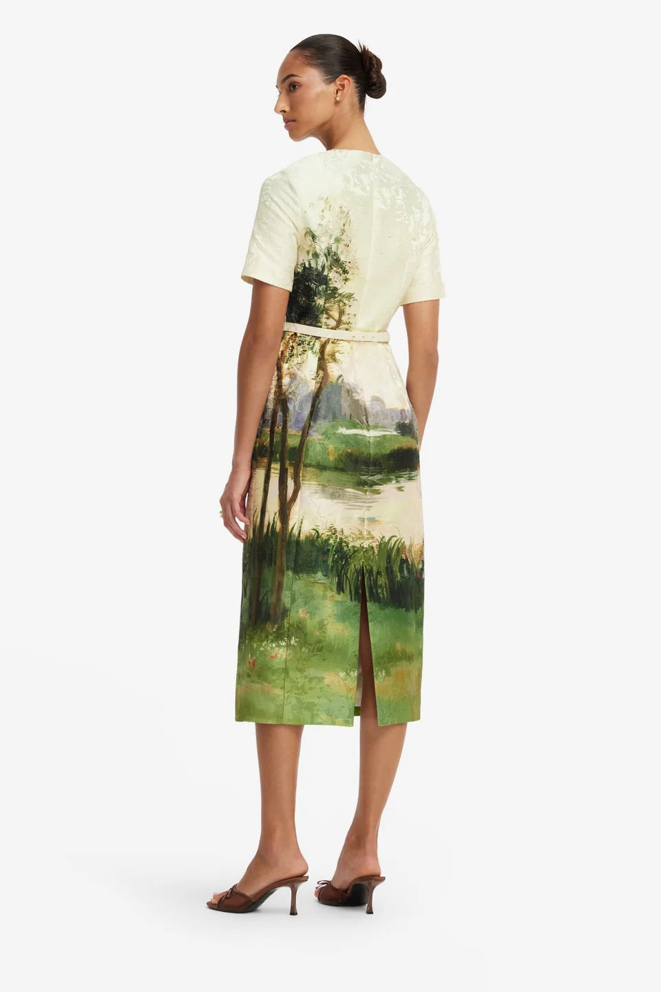 Leo Lin Elizabeth Jacquard Short Sleeve Midi Dress