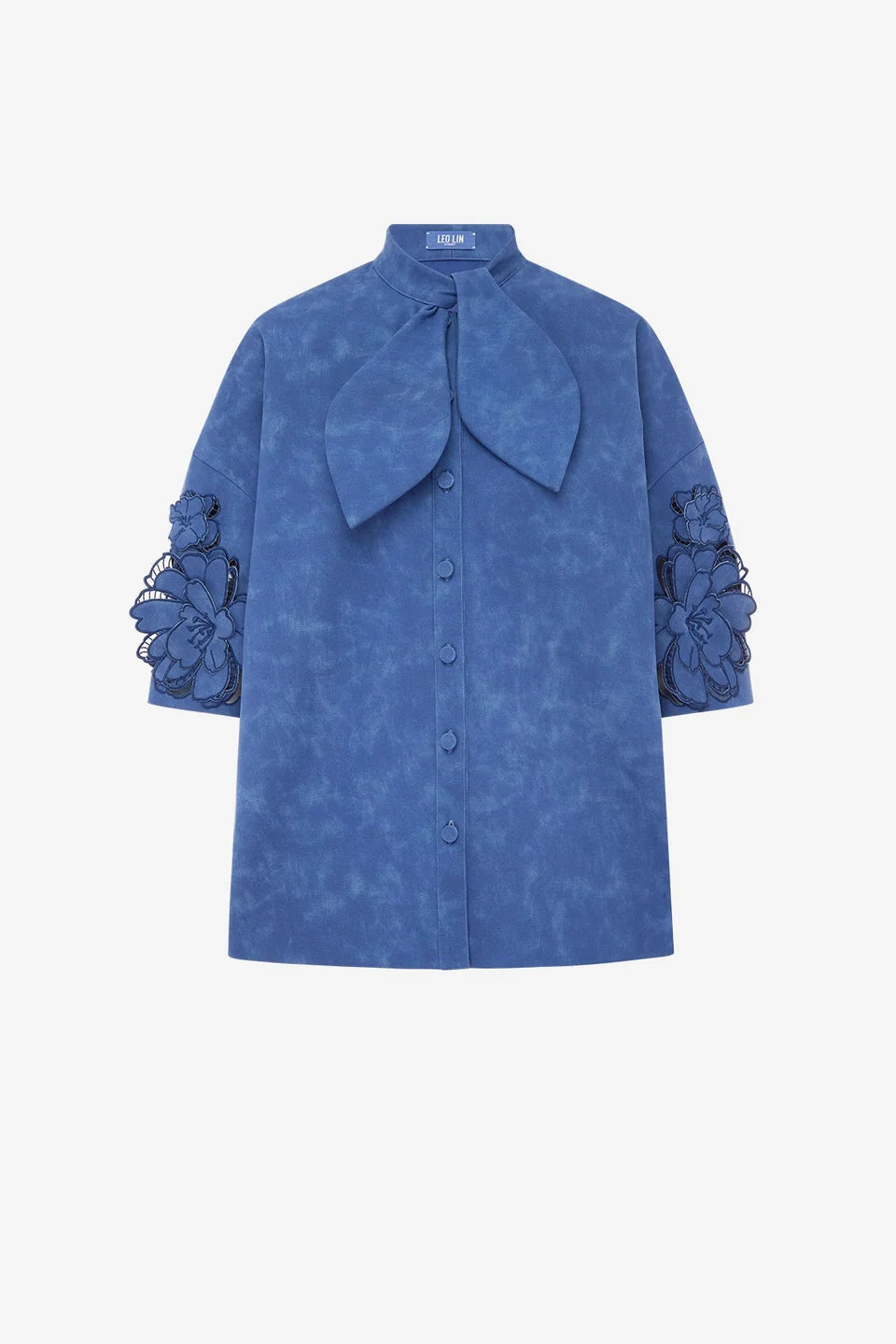 Leo Lin Brooklyn Appliqué Vegan Suede Bow Puff Sleeve Top