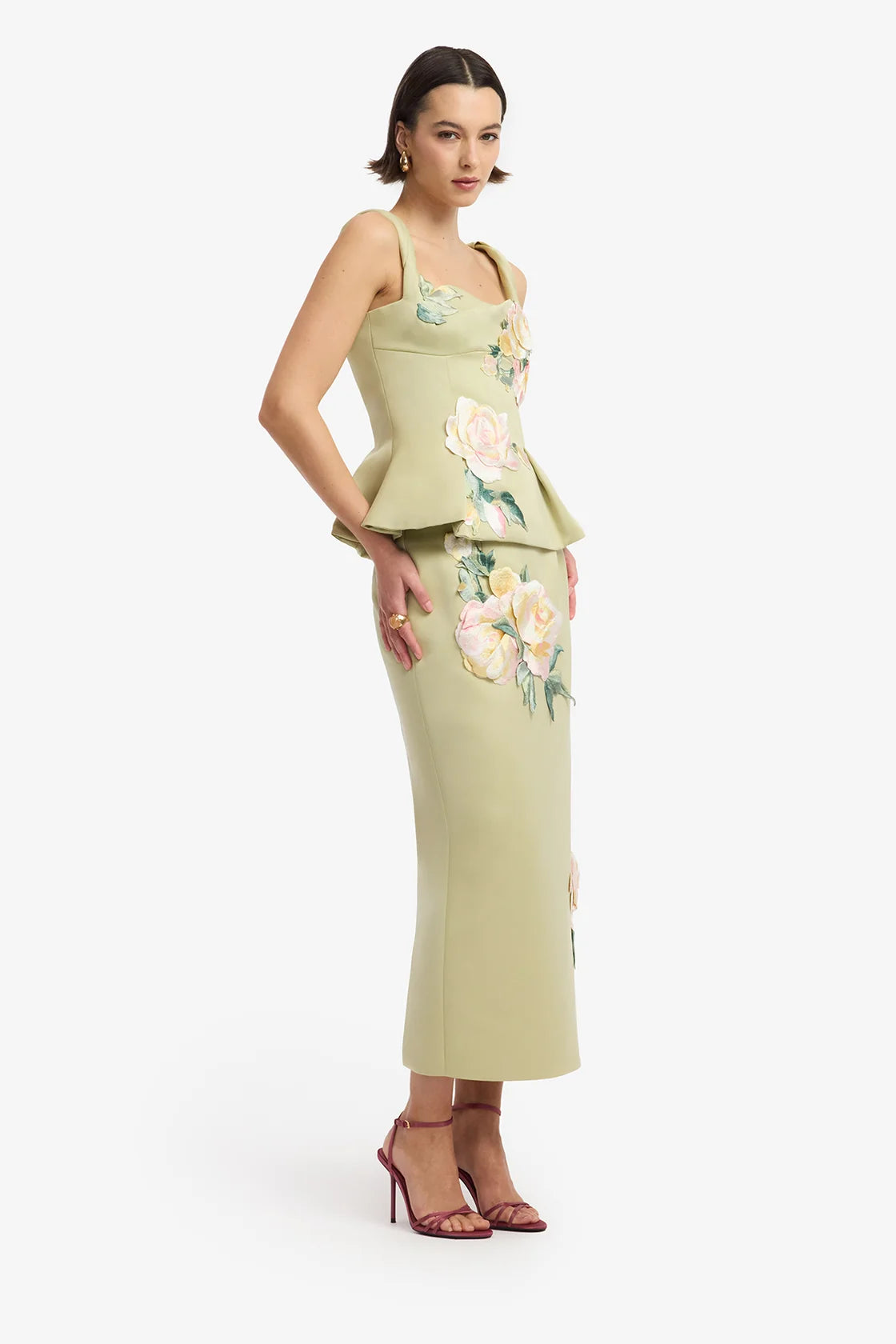 Leo Lin Quinn Embroidered Midi Skirt