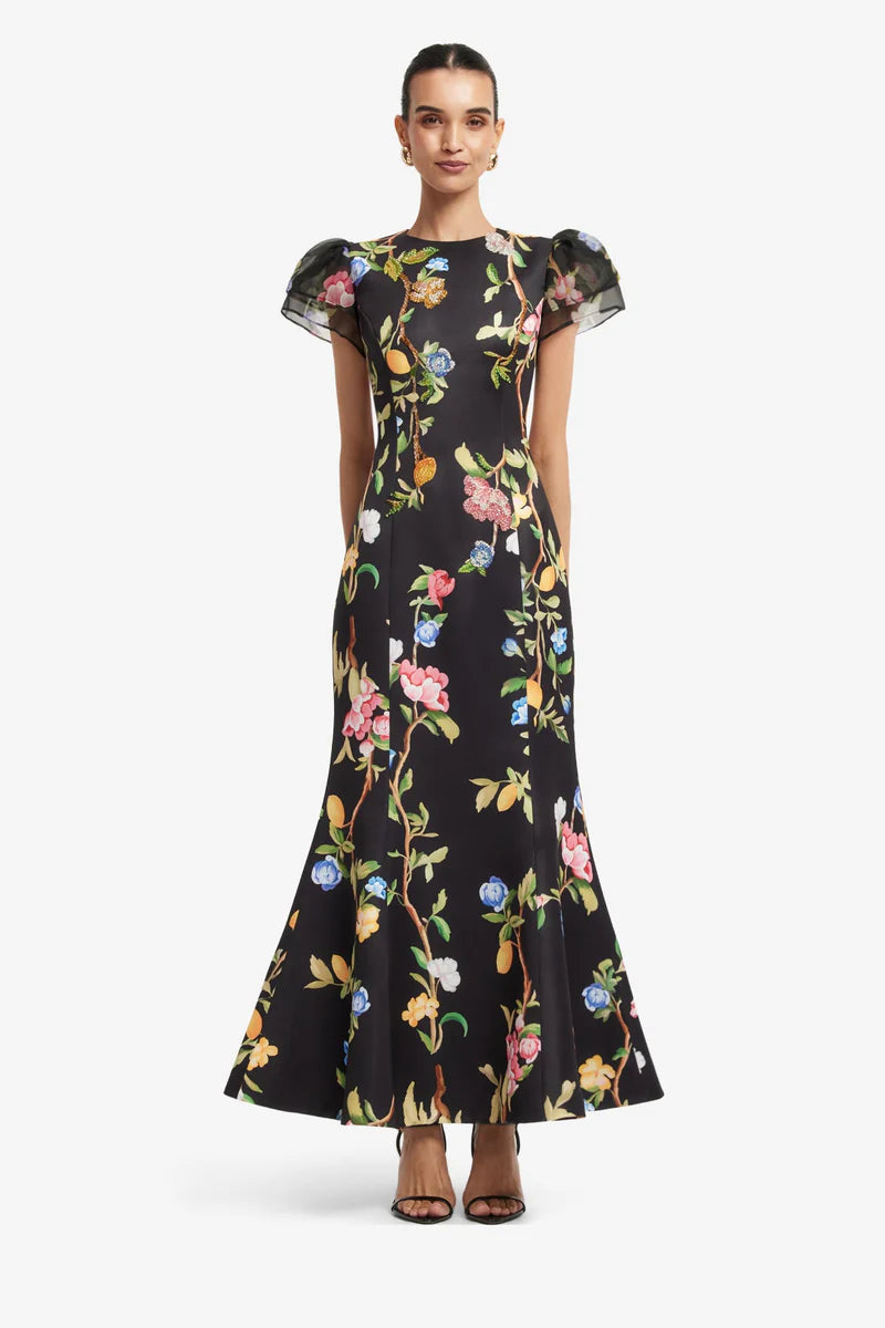 Leo Lin Sofia Embellished Puff Sleeve Maxi Dress