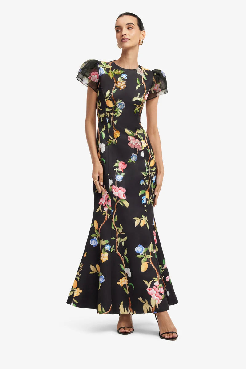 Leo Lin Sofia Embellished Puff Sleeve Maxi Dress