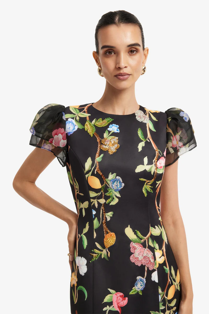 Leo Lin Sofia Embellished Puff Sleeve Maxi Dress