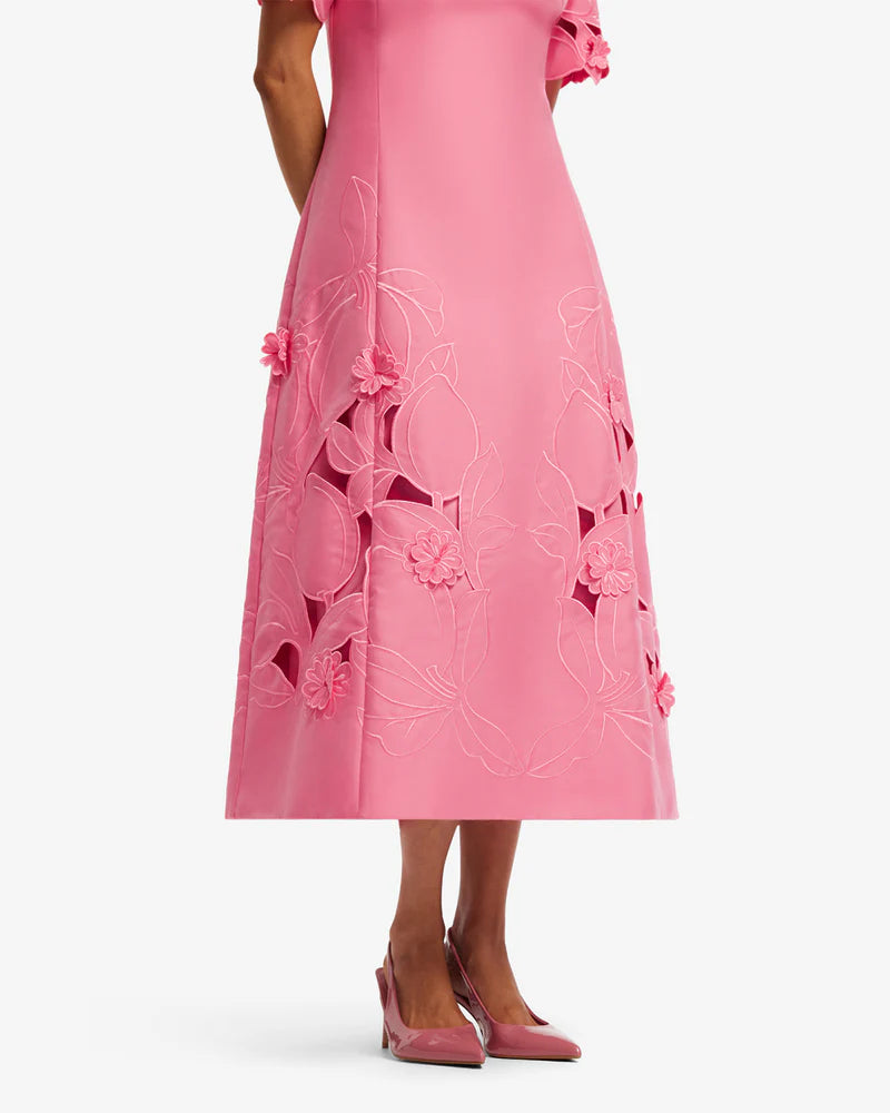 Leo Lin Caroline Appliqué Short Sleeve Midi Dress
