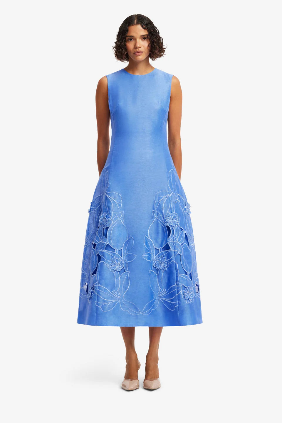 Leo Lin Cleo Appliqué Sleeveless Midi Dress Azure