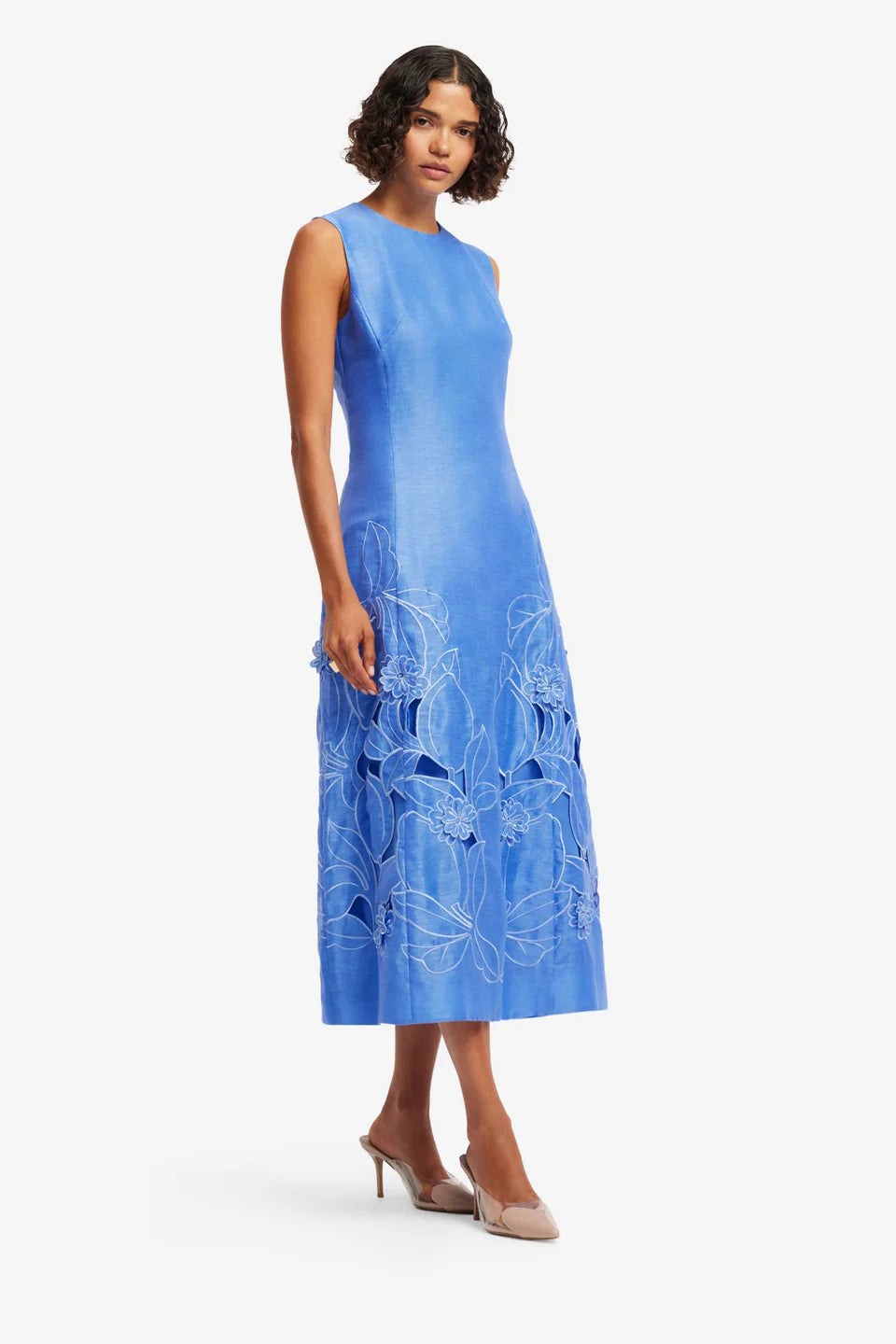 Leo Lin Cleo Appliqué Sleeveless Midi Dress Azure