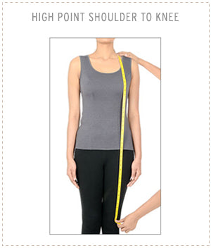 Distance from highest shoulder point to knee, useful for determining dress and skirt lengths Distance from highest shoulder point to knee, useful for determining dress and skirt lengths