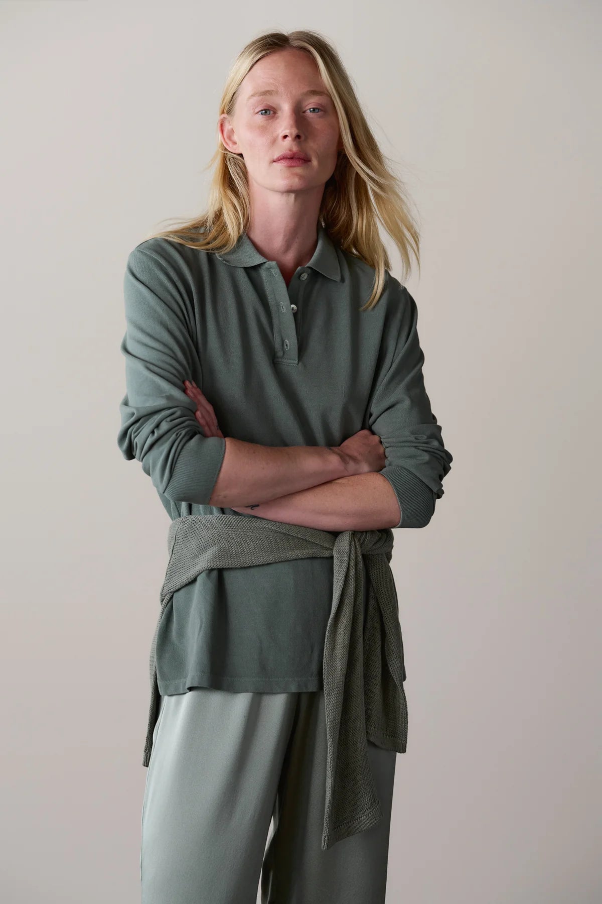Donni Pique Longsleeve Polo - Sage