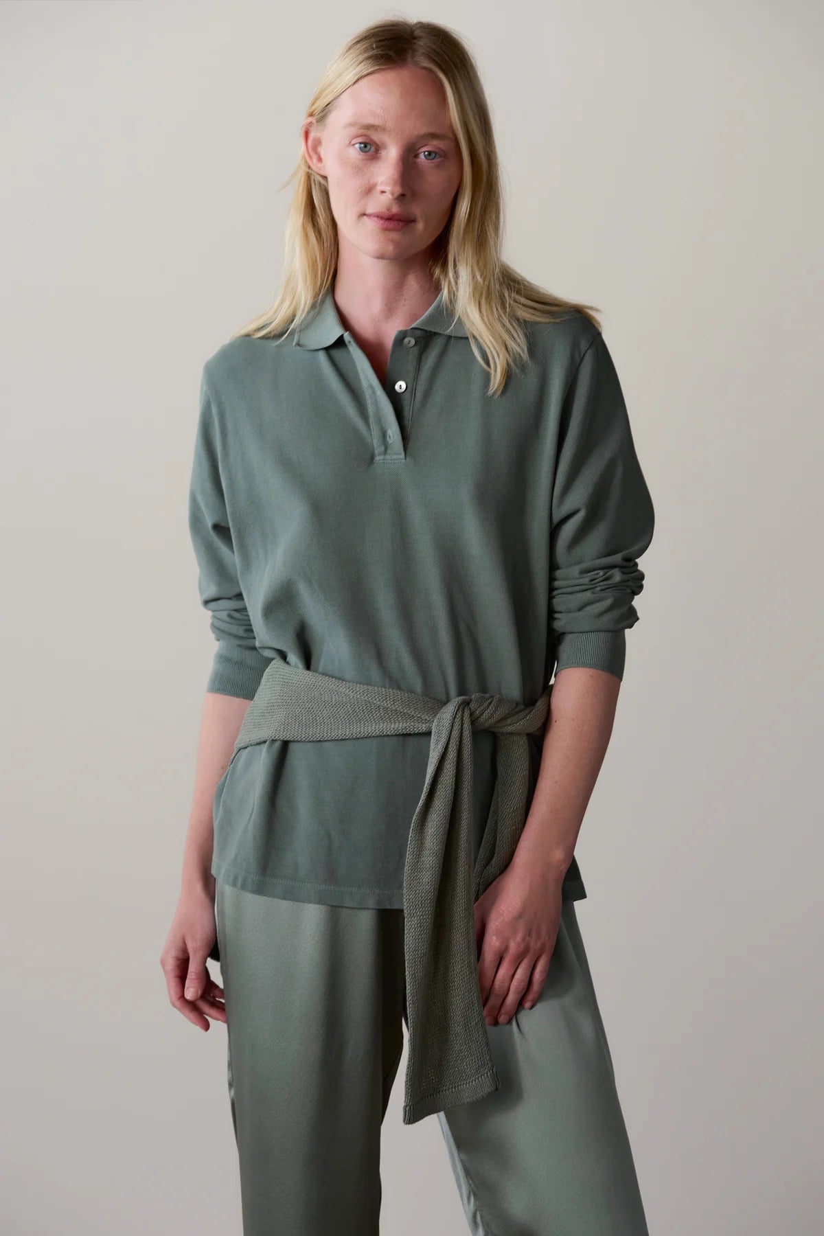 Donni Pique Longsleeve Polo - Sage