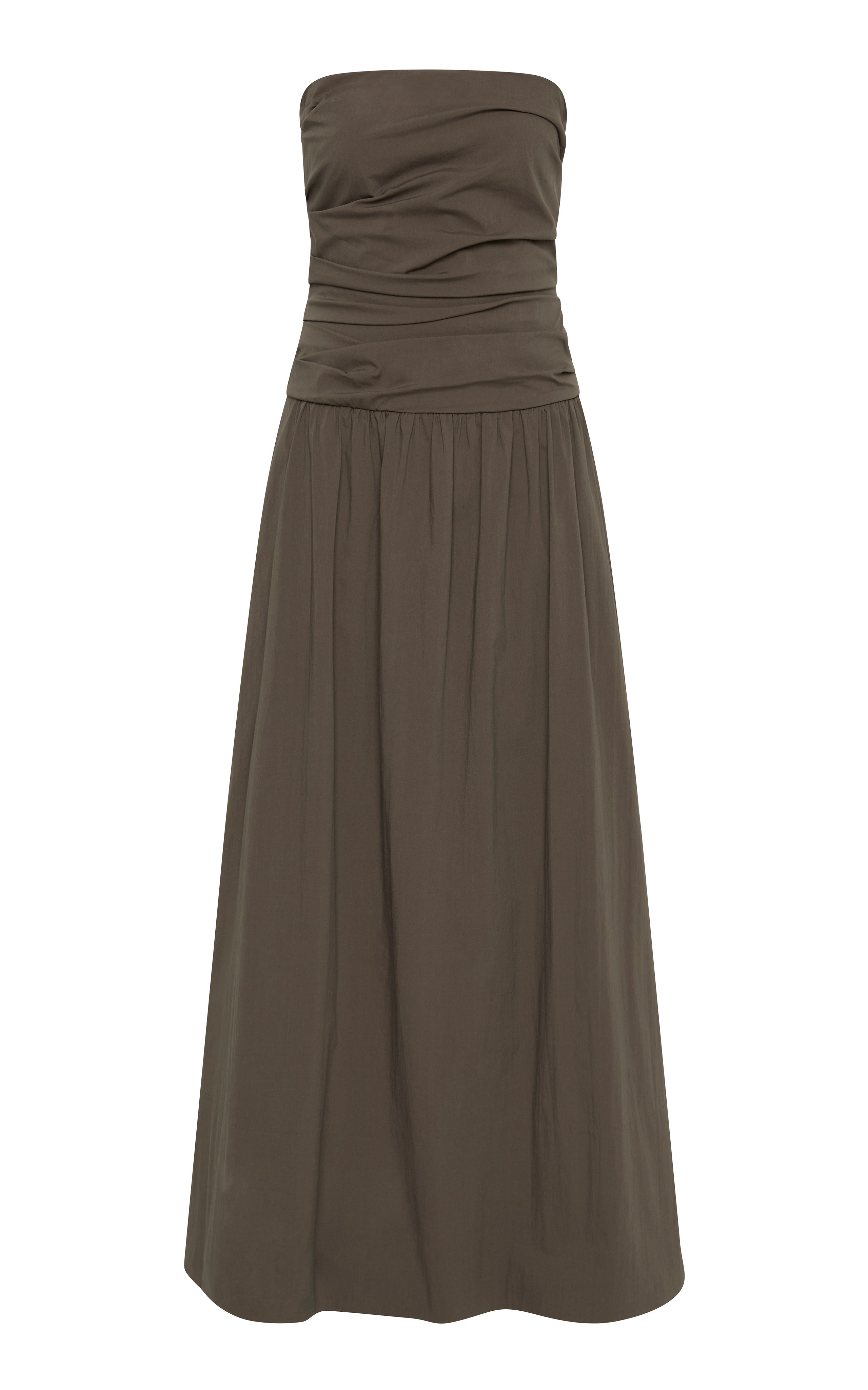 St. Agni Gathered Strapless Tie Back Dress - Khaki
