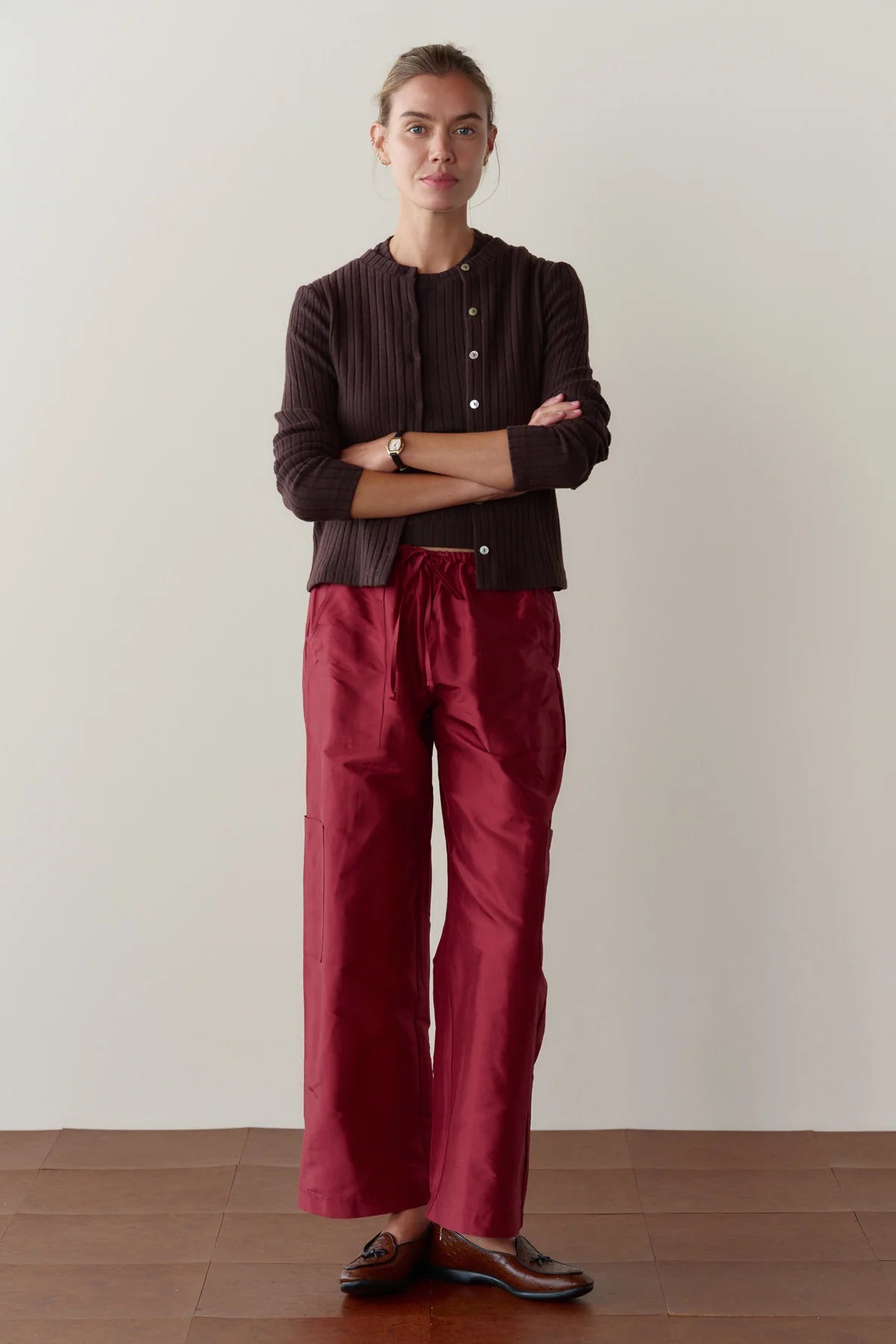 Donni Silk Taffeta Cargo Pant - Oxblood