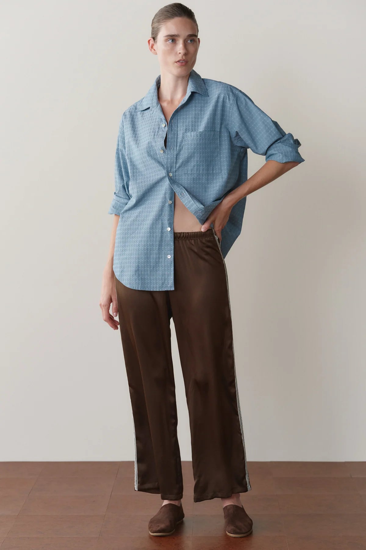 Donni Silk Lace Stripe Crop Pant - Espresso