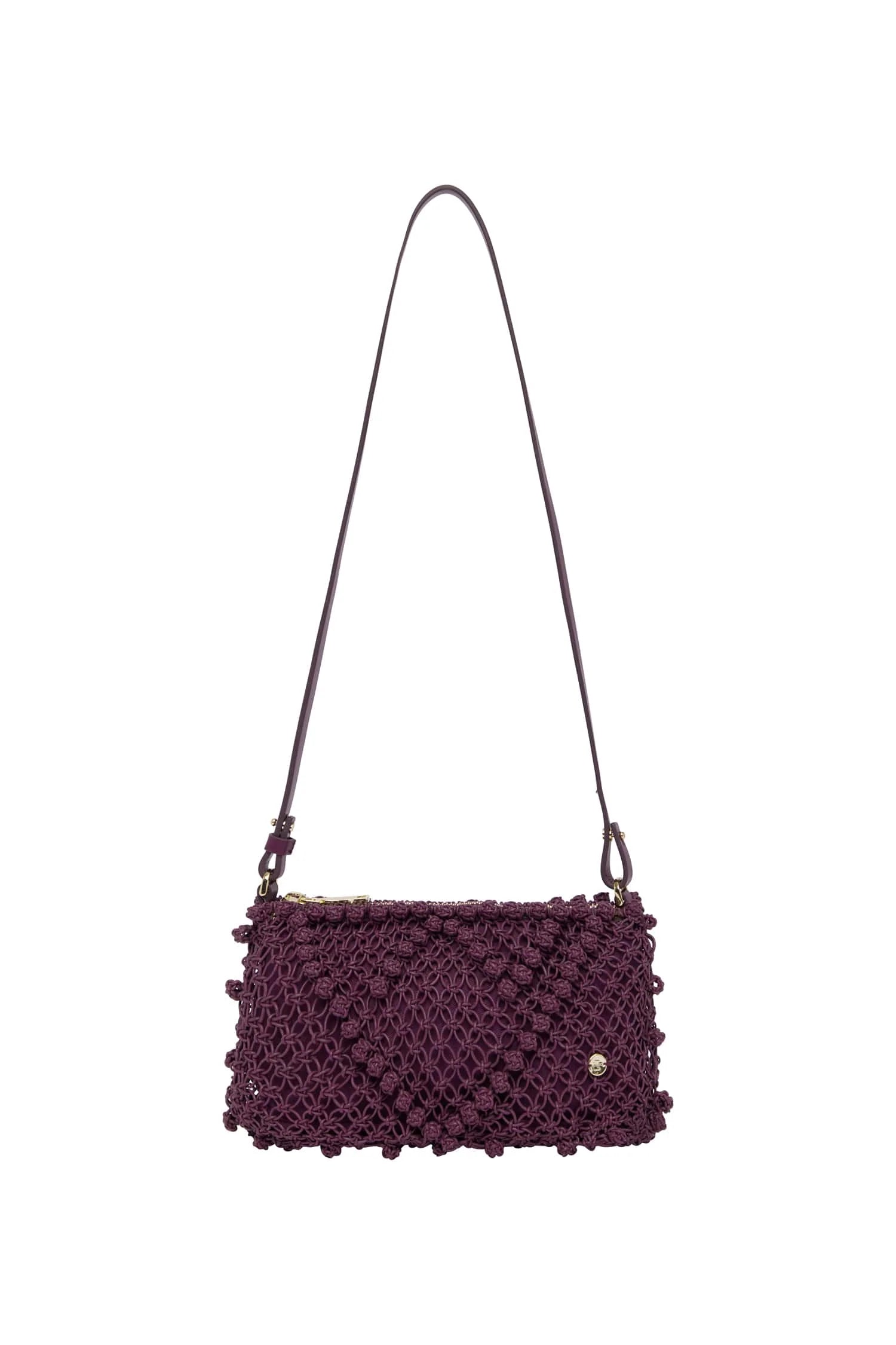 Alemais Leather Macrame Clutch - Grape