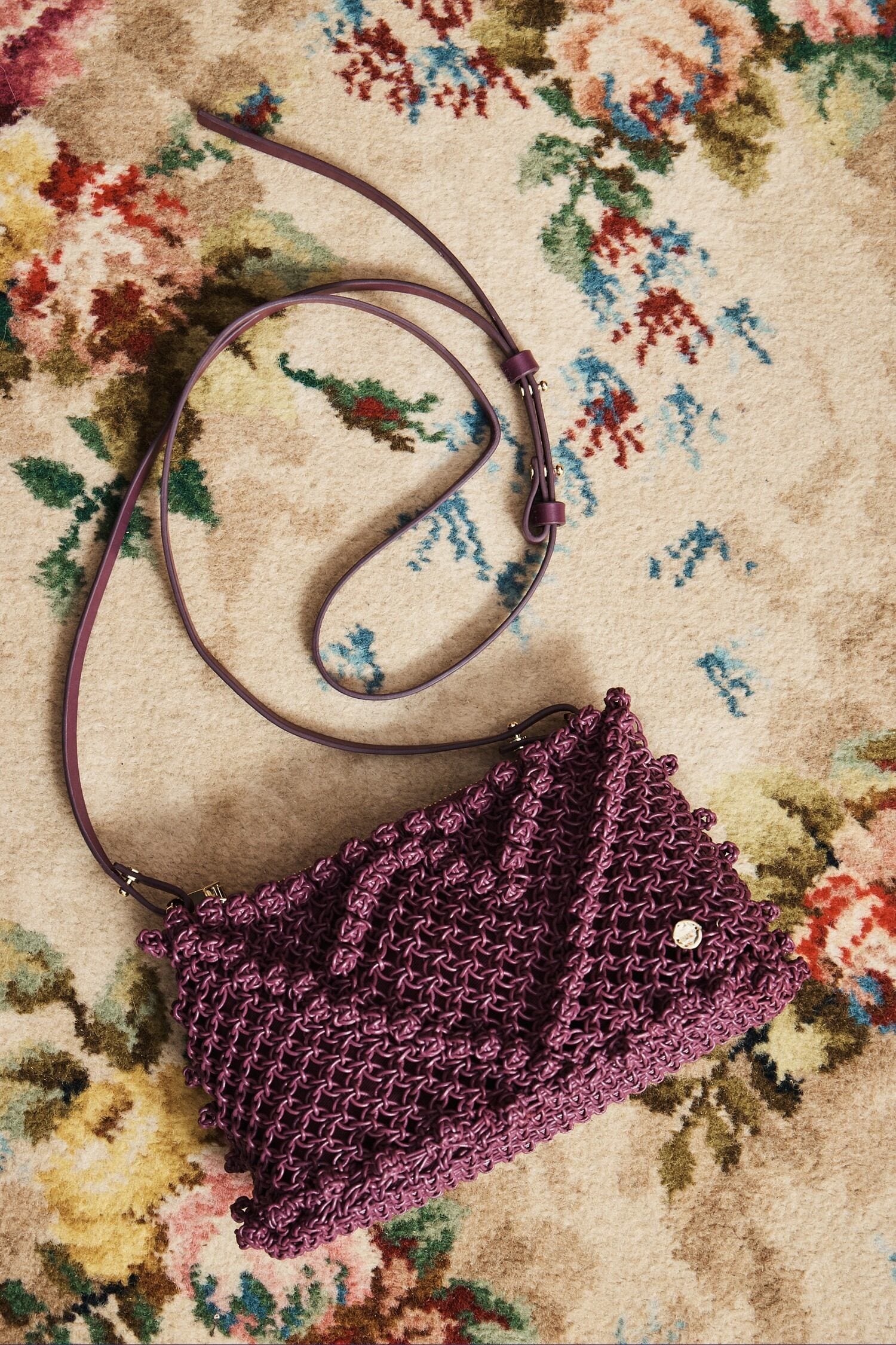 Alemais Leather Macrame Clutch - Grape
