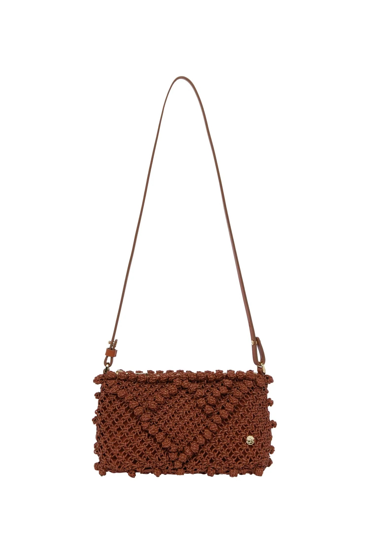 Alemais Leather Macrame Clutch - Rust