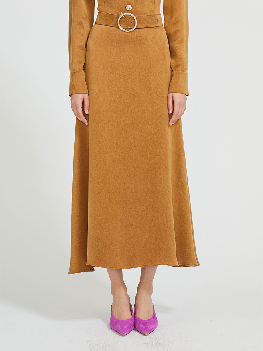 QUI PRIVE Long sleeve belted cupro midi dress