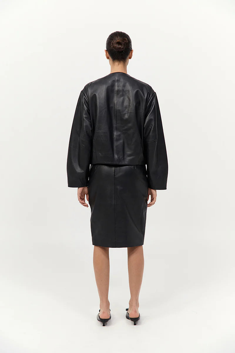 St. Agni Utility Cocoon Leather Bomber - Black