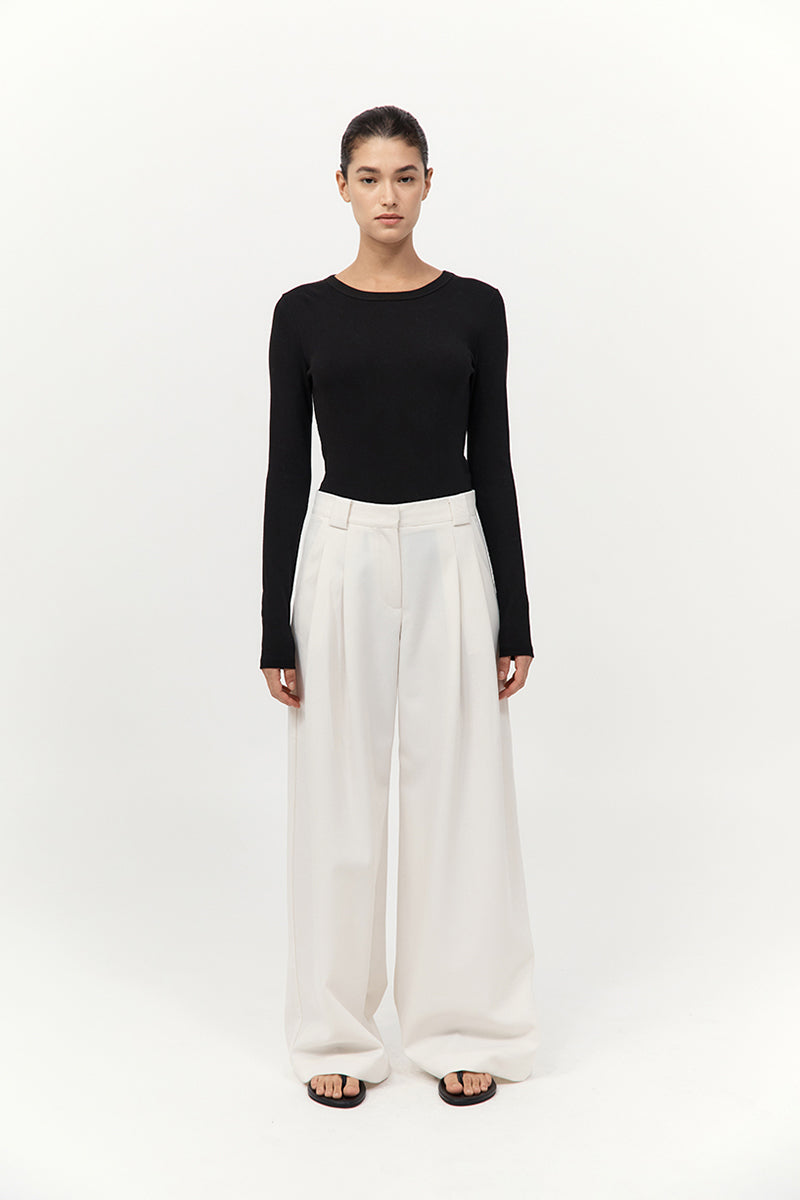 St. Agni Twill Wide Leg Pleat Pants - Off White