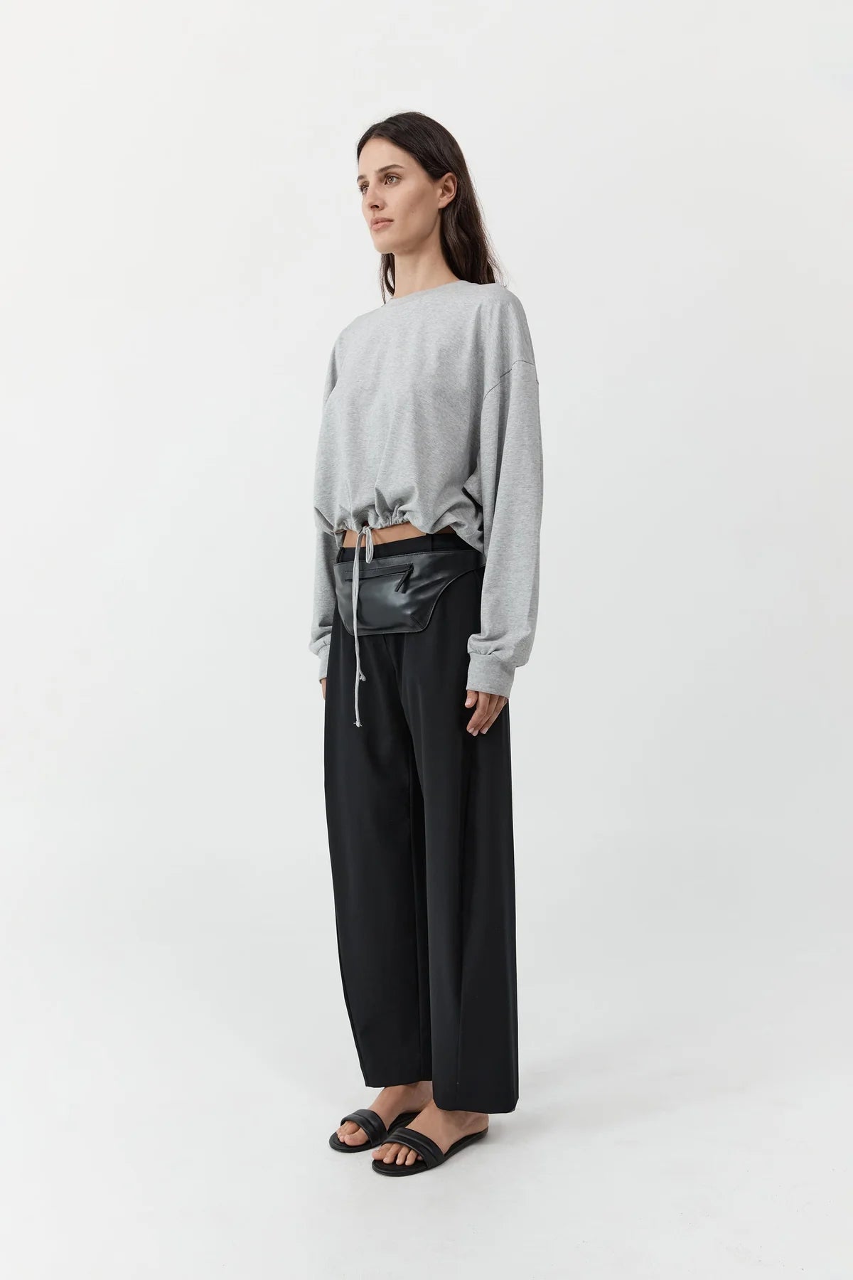 St. Agni Drawstring Long Sleeve Top - Light Grey Marle