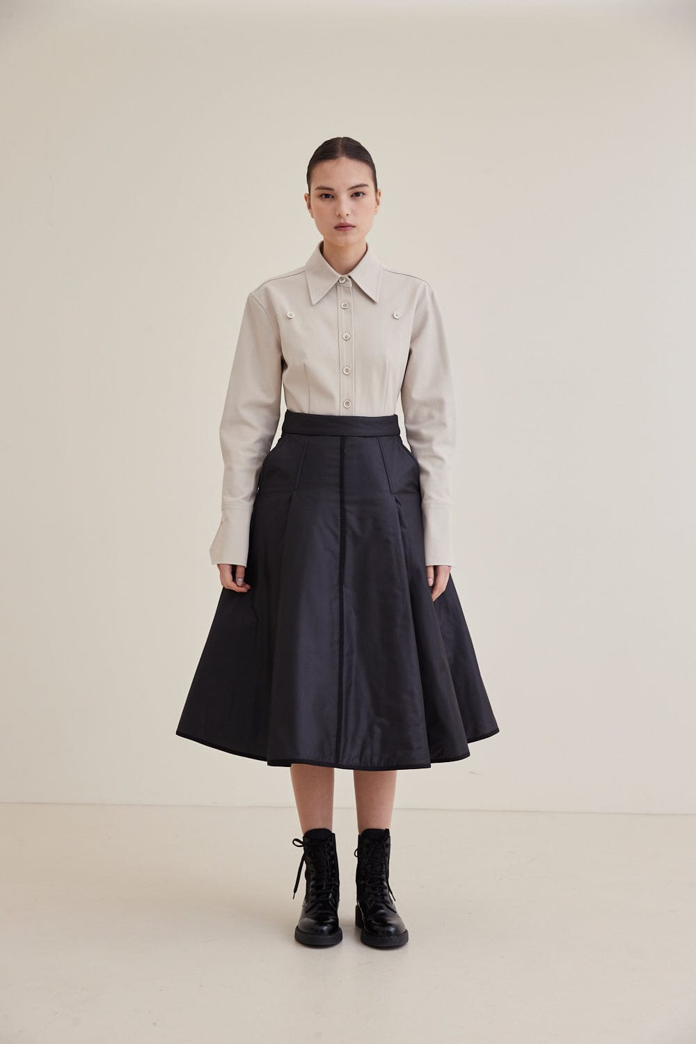 【AAKE】(1oz) DOT PADDING MIDI SK Hagahi A line Padded Midi Skirt