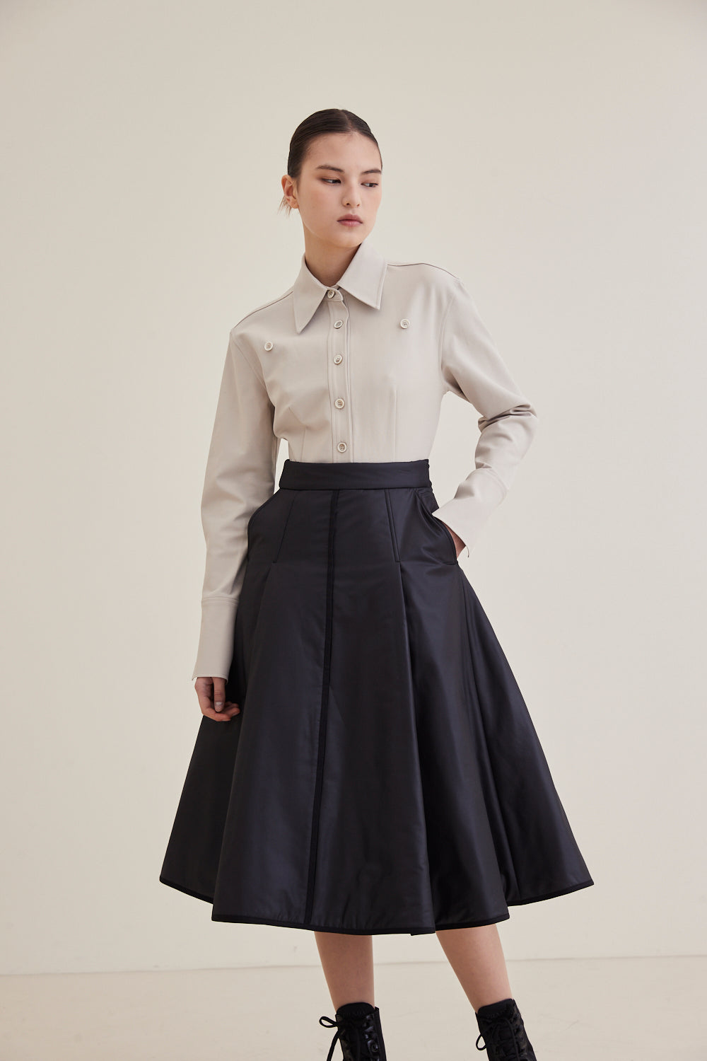 Hagahi A-line Padded Midi Skirt