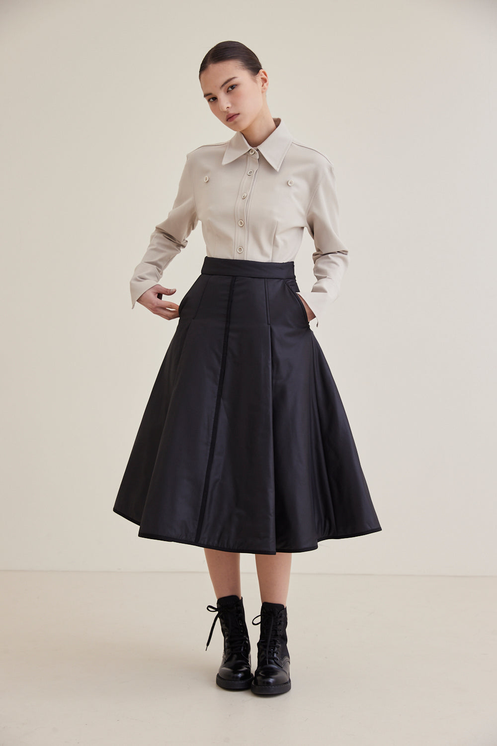 Hagahi A-line Padded Midi Skirt