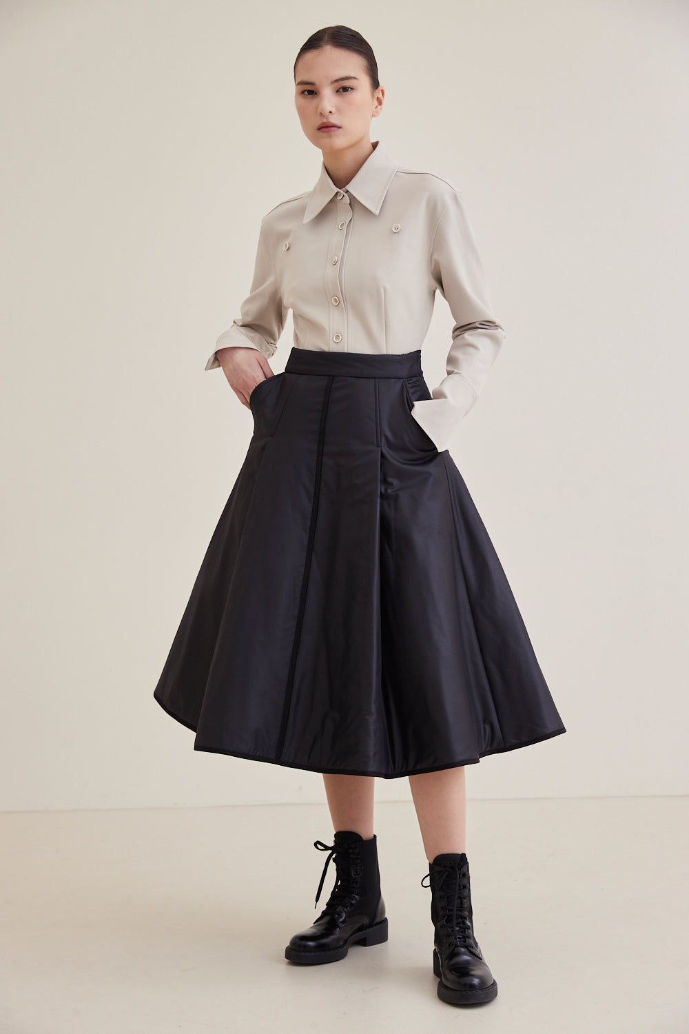 Hagahi A-line Padded Midi Skirt