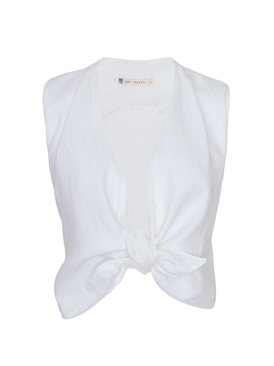 SAVIA linen tie front top