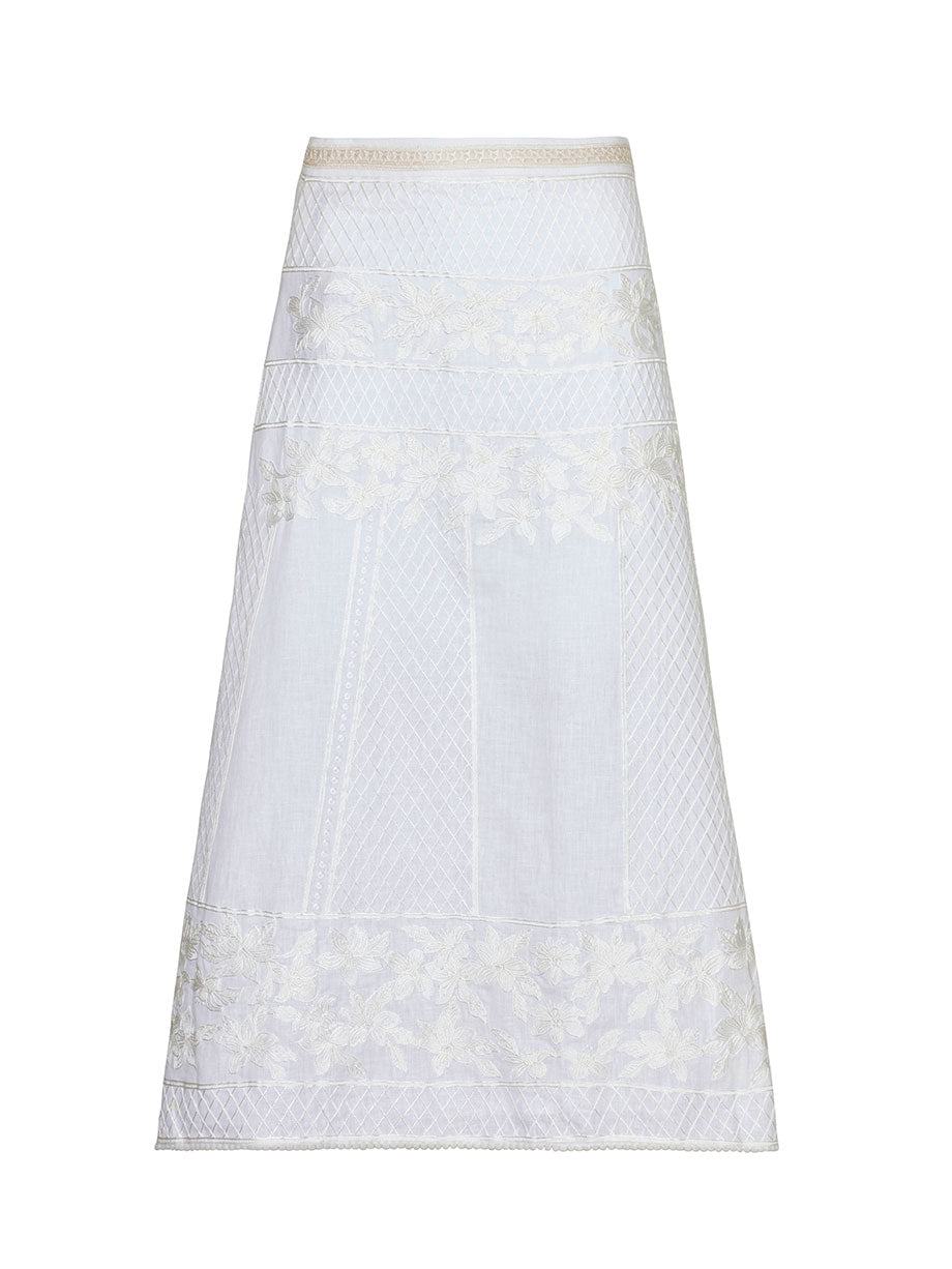 FALGUNI SHANE PEACOCK Lea embroidered linen midi skirt