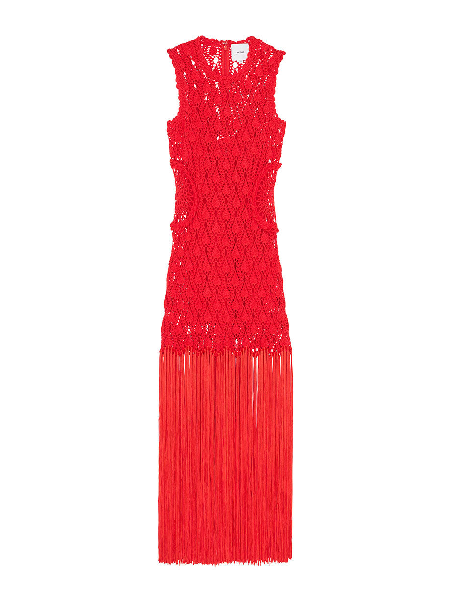 Aknvas Willow crochet cutout fringe maxi dress