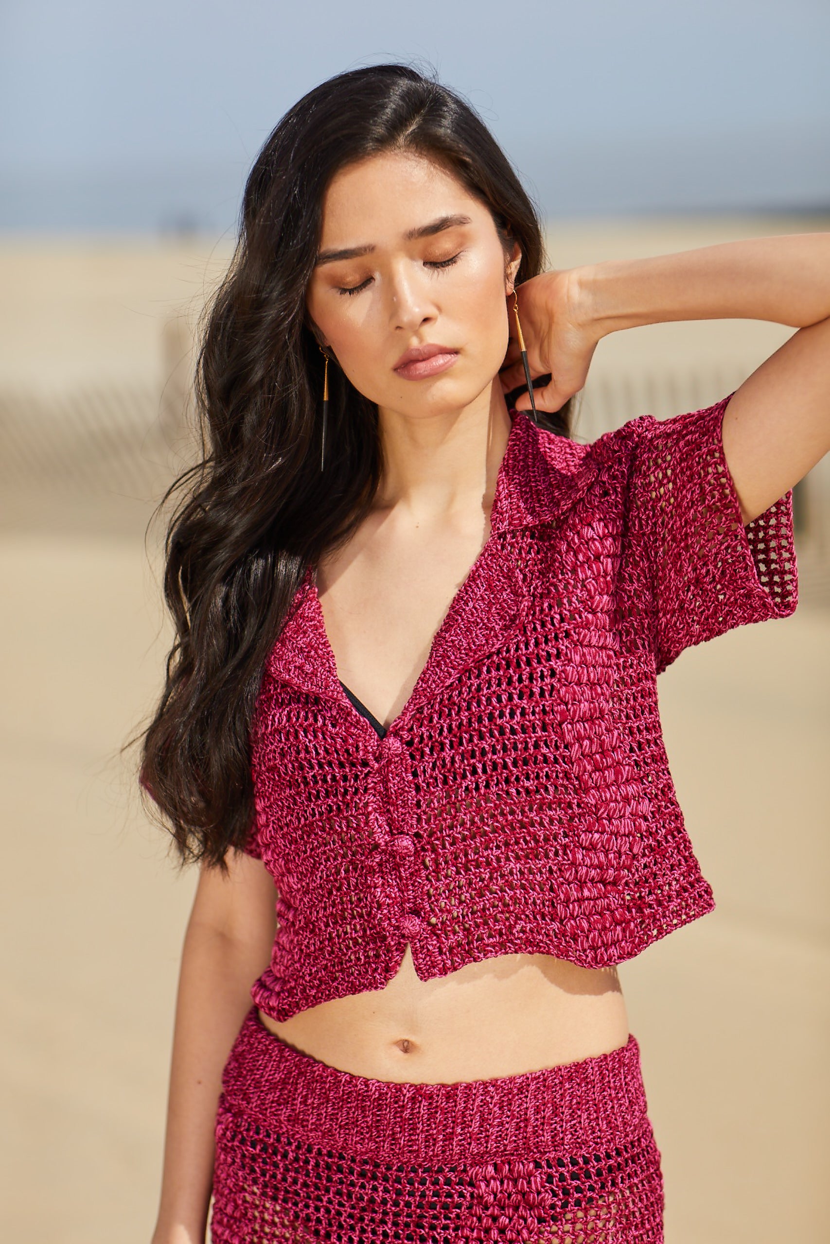 Mozhdeh Matin Zig Zag Crochet Crop Shirt