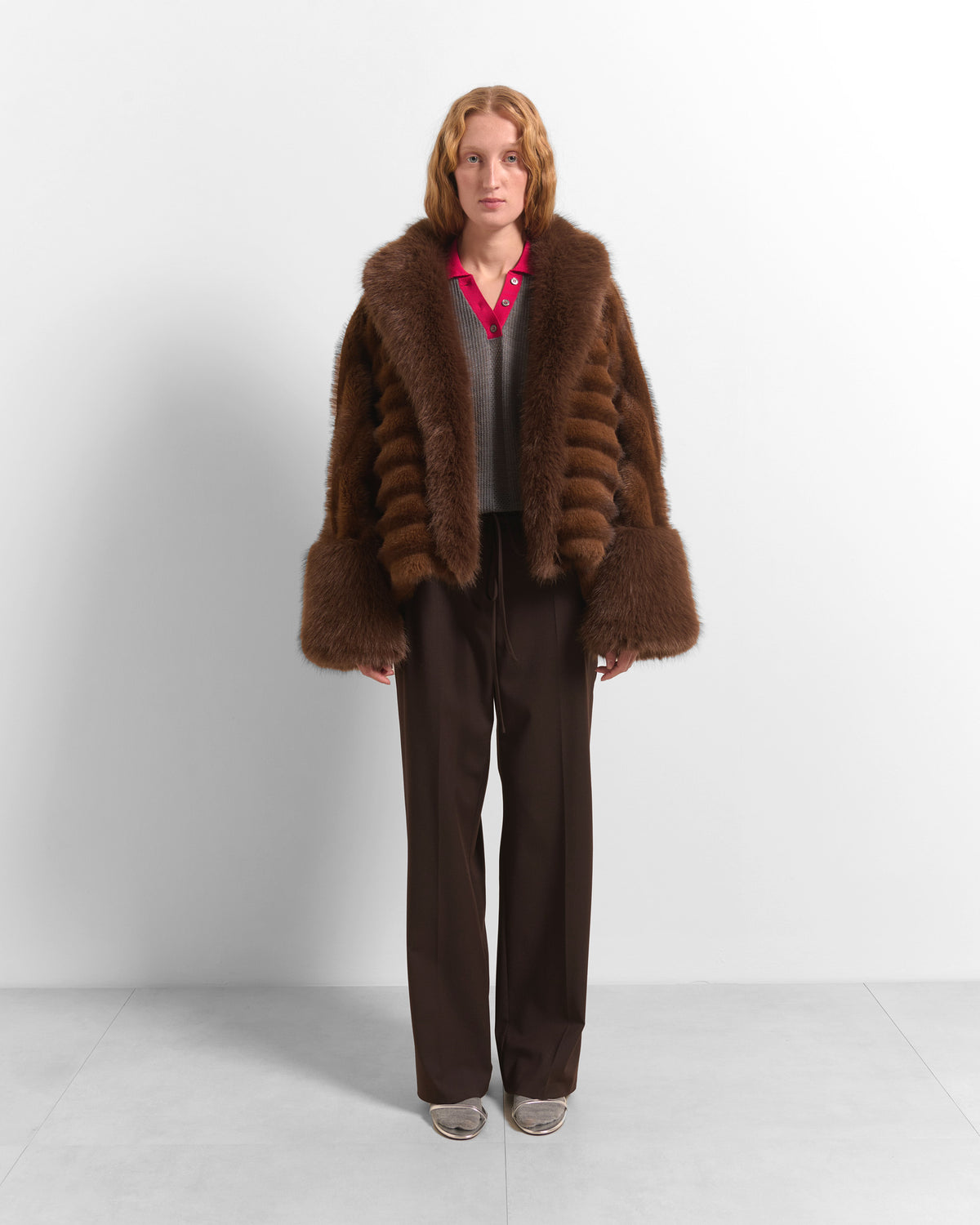 Beatrice B Cropped Faux Fur Jacket with Maxi Collar