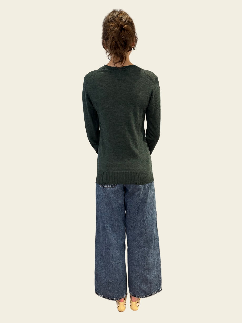 Malej Silk Merino Wool Forest Green Pullover Shirt