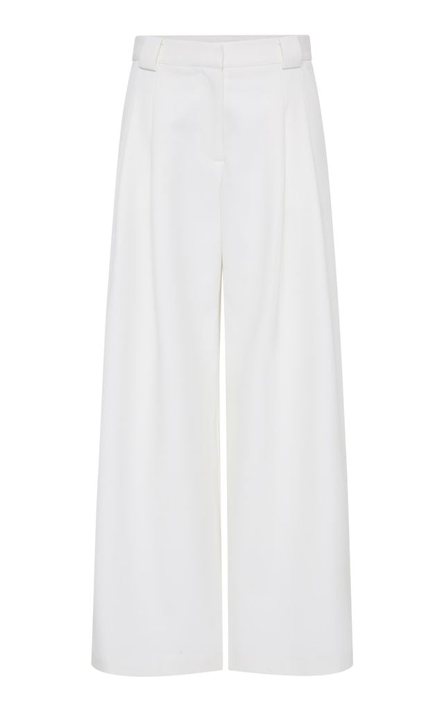 St. Agni Twill Wide Leg Pleat Pants - Off White