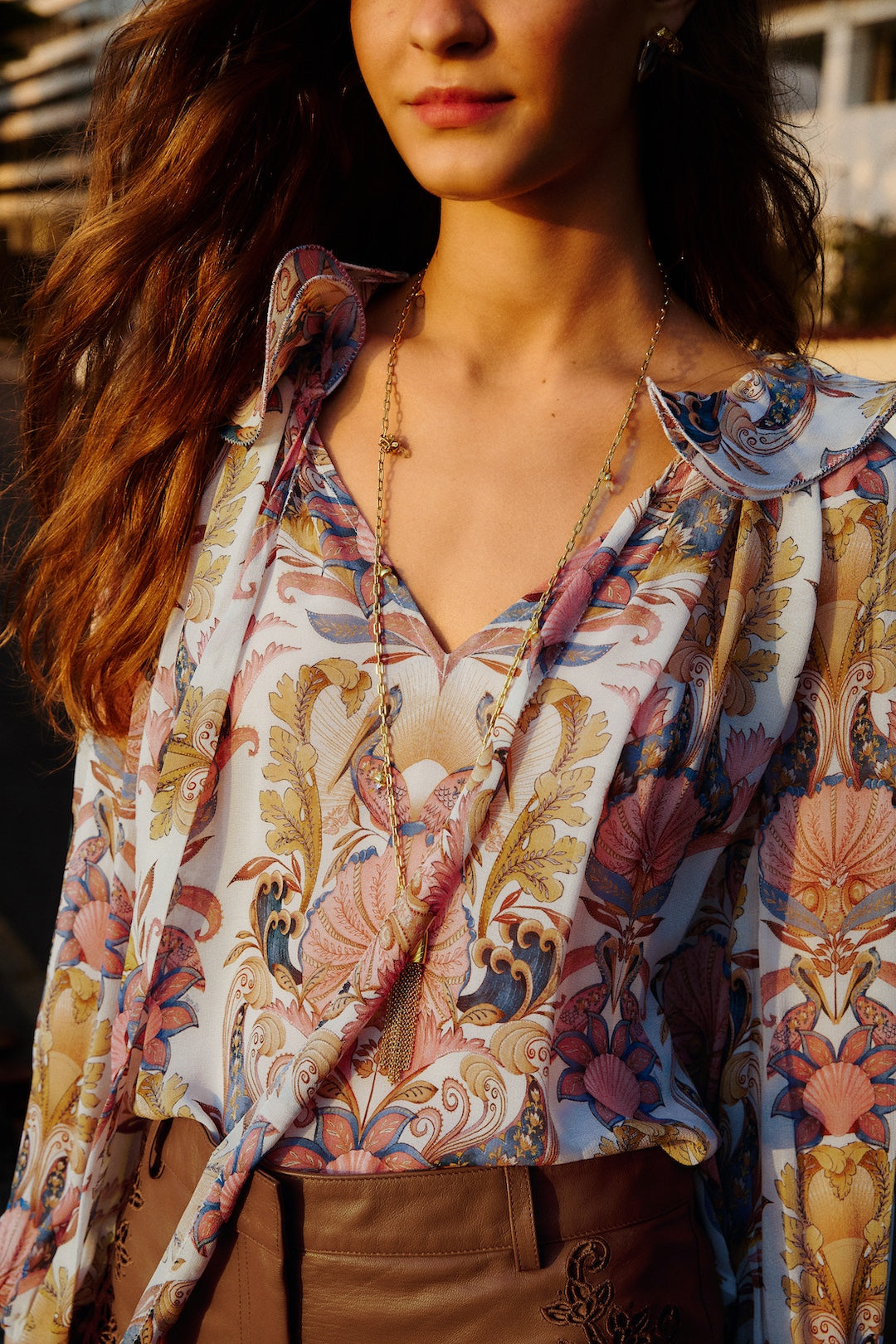 Farm Rio Sea Garden Off-White Long Sleeve Blouse