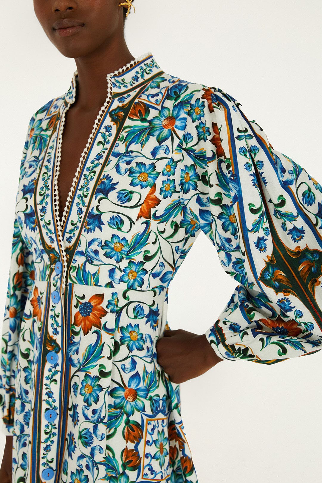 Farm Rio Off-White Flora Tile Lenzing Ecovero Euroflax Maxi Dress