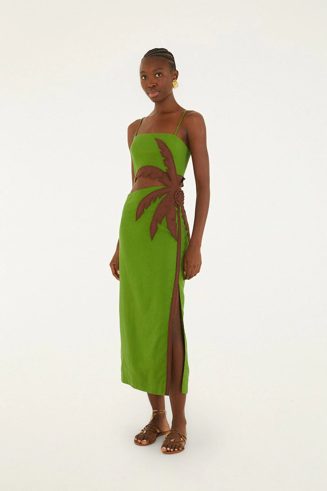 Farm Rio Green 3D Palm Tree Cut-Out Midi Dress
