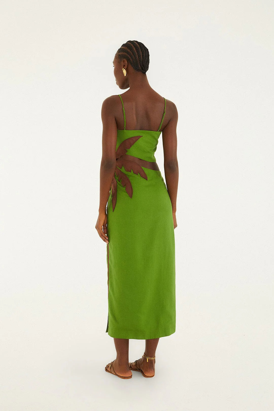 Farm Rio Green 3D Palm Tree Cut-Out Midi Dress