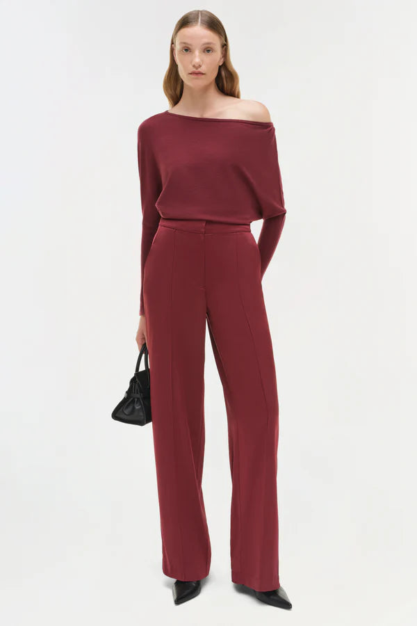 Simkhai Kyra Satin Wide Leg Pant - Cranberry