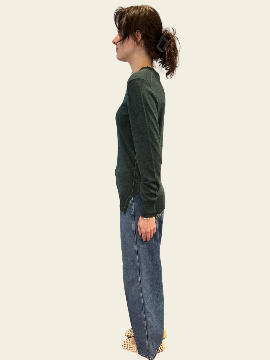 Malej Silk Merino Wool Forest Green Pullover Shirt